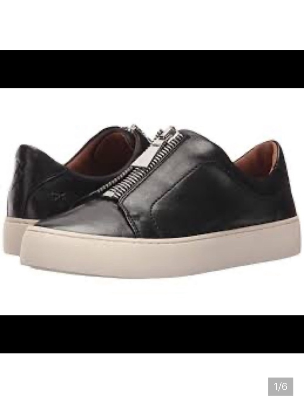 Frye Black Leather Zip-Front Sneakers with Cream Sole